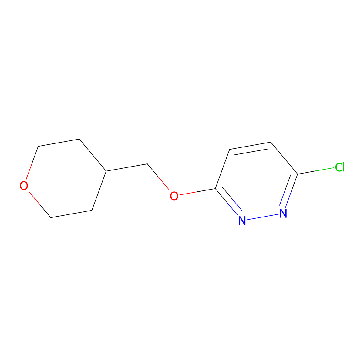 3-Chloro-6-(tetrahydro-2H-pyran-4-ylmethoxy)pyridazine molecular structure, CAS 1215850-34-2