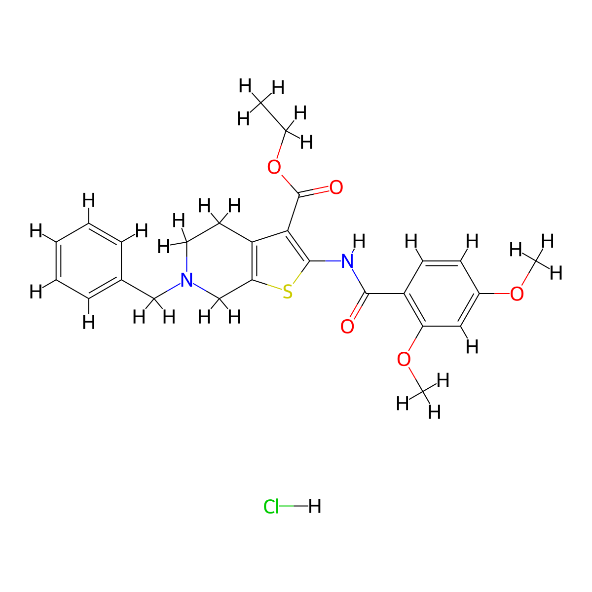 Ethyl 6-benzyl-2-(2,4-dimethoxybenzamido)-4,5,6,7-tetrahydrothieno[2,3-c]pyridine-3-carboxylate hydrochloride molecular structure, CAS 1215851-18-5