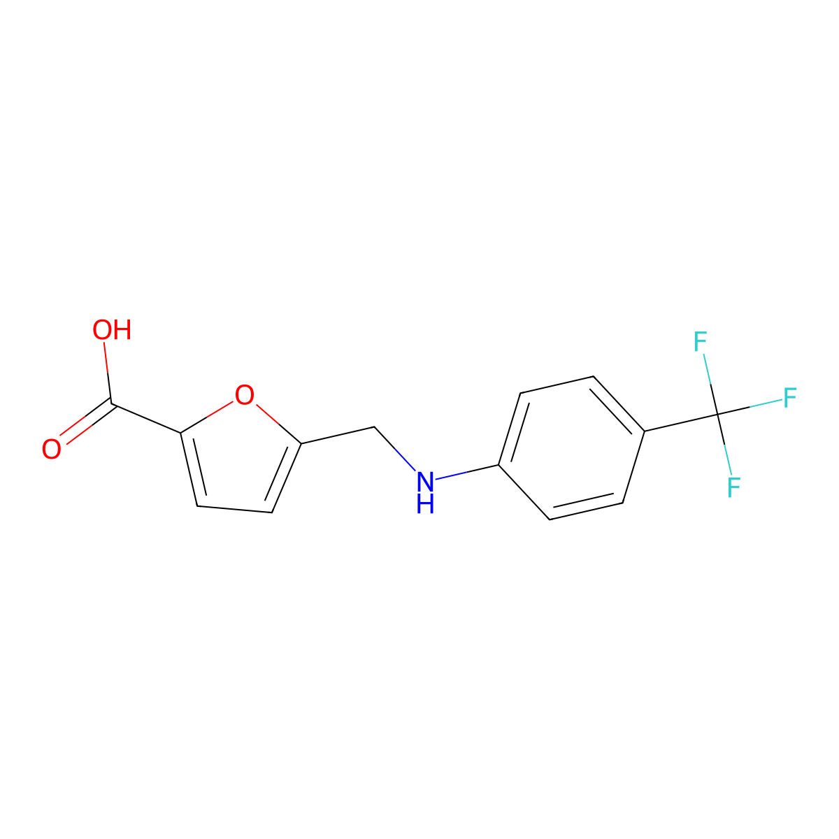 5-(((4-(Trifluoromethyl)phenyl)amino)methyl)furan-2-carboxylic acid molecular structure, CAS 1215851-80-1