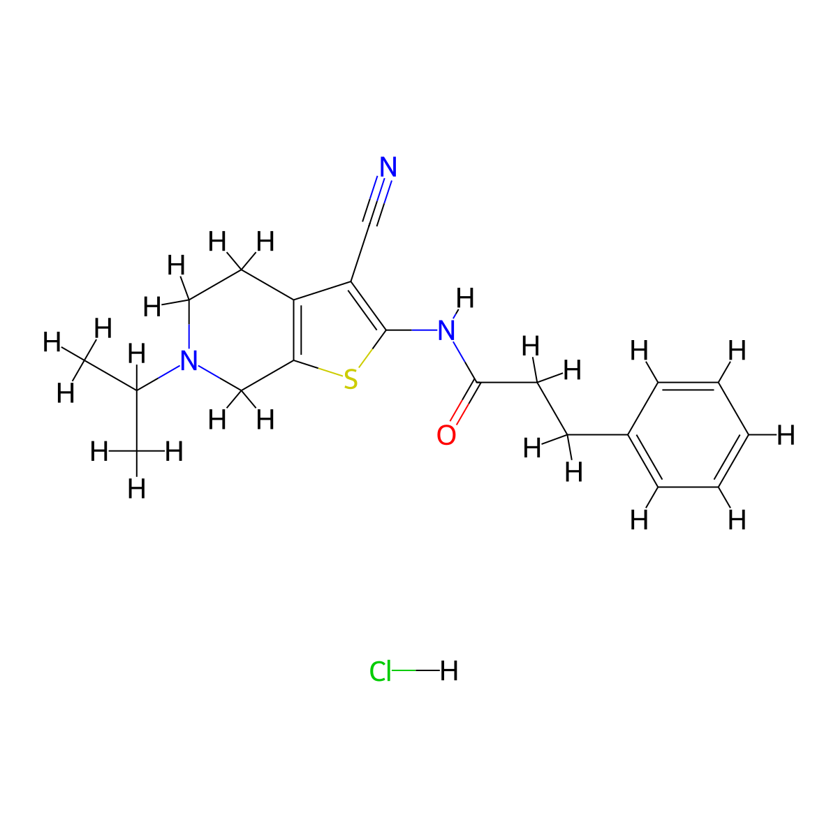 N-(3-cyano-6-isopropyl-4,5,6,7-tetrahydrothieno[2,3-c]pyridin-2-yl)-3-phenylpropanamide hydrochloride molecular structure, CAS 1215852-73-5