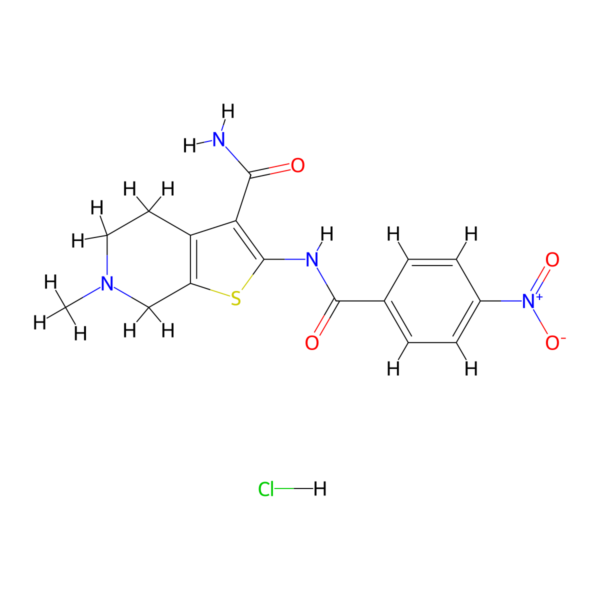 6-Methyl-2-(4-nitrobenzamido)-4,5,6,7-tetrahydrothieno[2,3-c]pyridine-3-carboxamide hydrochloride molecular structure, CAS 1215853-43-2