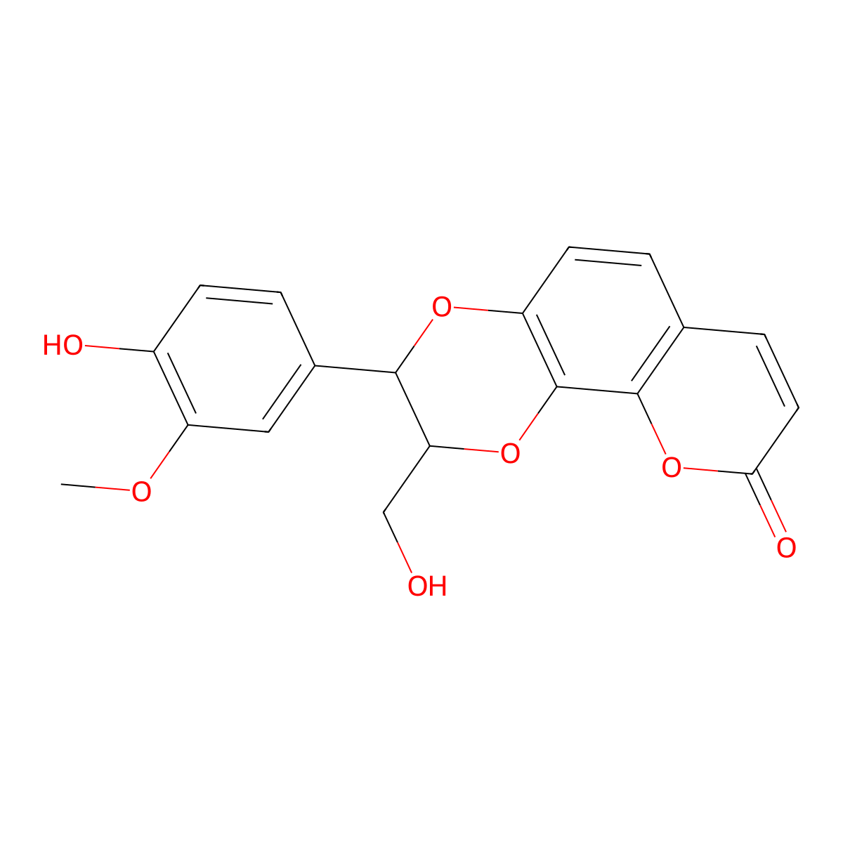 (2R,3R)-3-(4-hydroxy-3-methoxyphenyl)-2-(hydroxymethyl)-2,3-dihydropyrano[3,2-h][1,4]benzodioxin-9-one molecular structure, CAS 121587-20-0