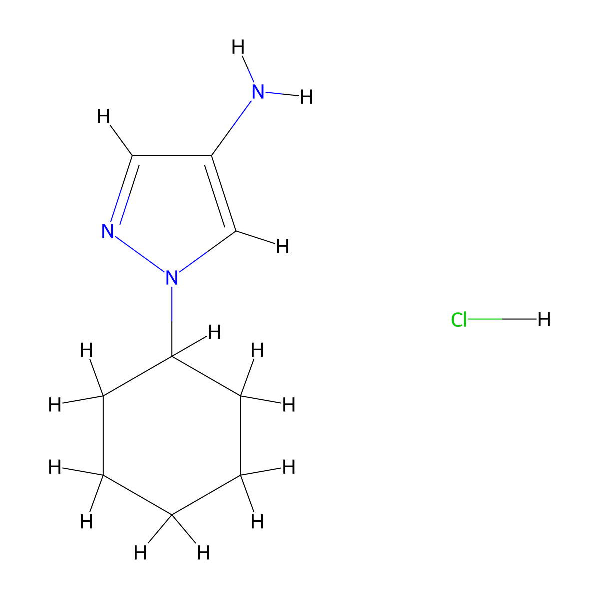 1-Cyclohexyl-1H-pyrazol-4-amine hydrochloride molecular structure, CAS 1215903-49-3