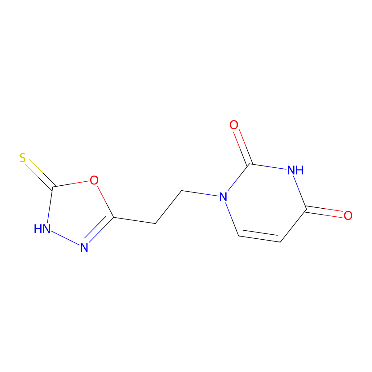 1-[2-(5-mercapto-1,3,4-oxadiazol-2-yl)ethyl]pyrimidine-2,4(1H,3H)-dione molecular structure, CAS 1215906-72-1