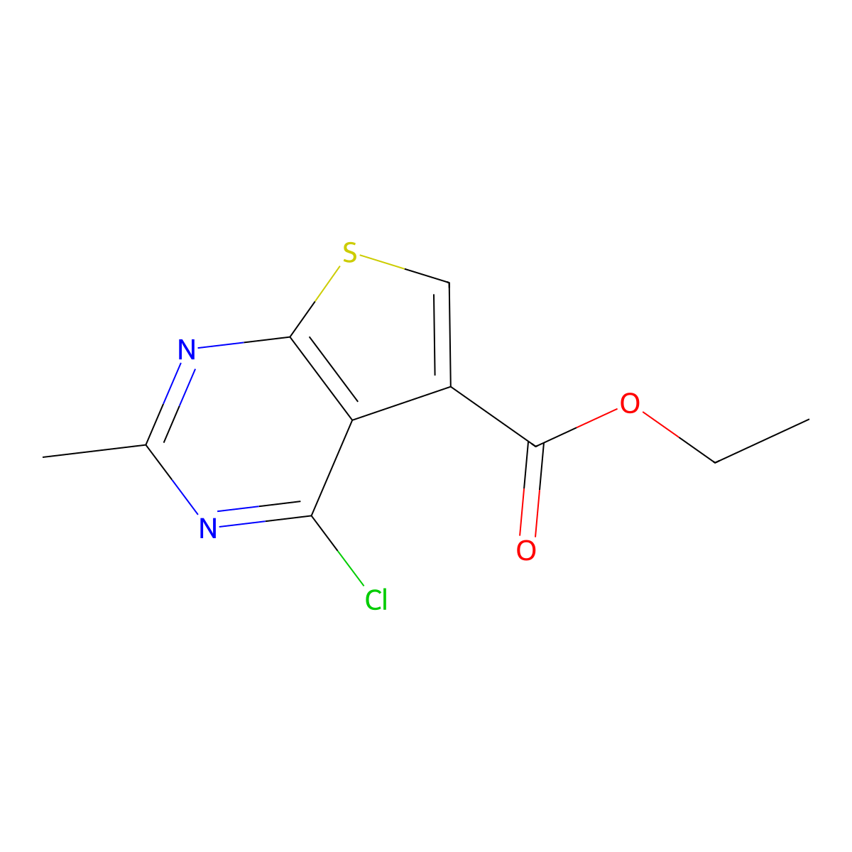 Ethyl 4-chloro-2-methylthieno[2,3-d]pyrimidine-5-carboxylate molecular structure, CAS 1215910-73-8