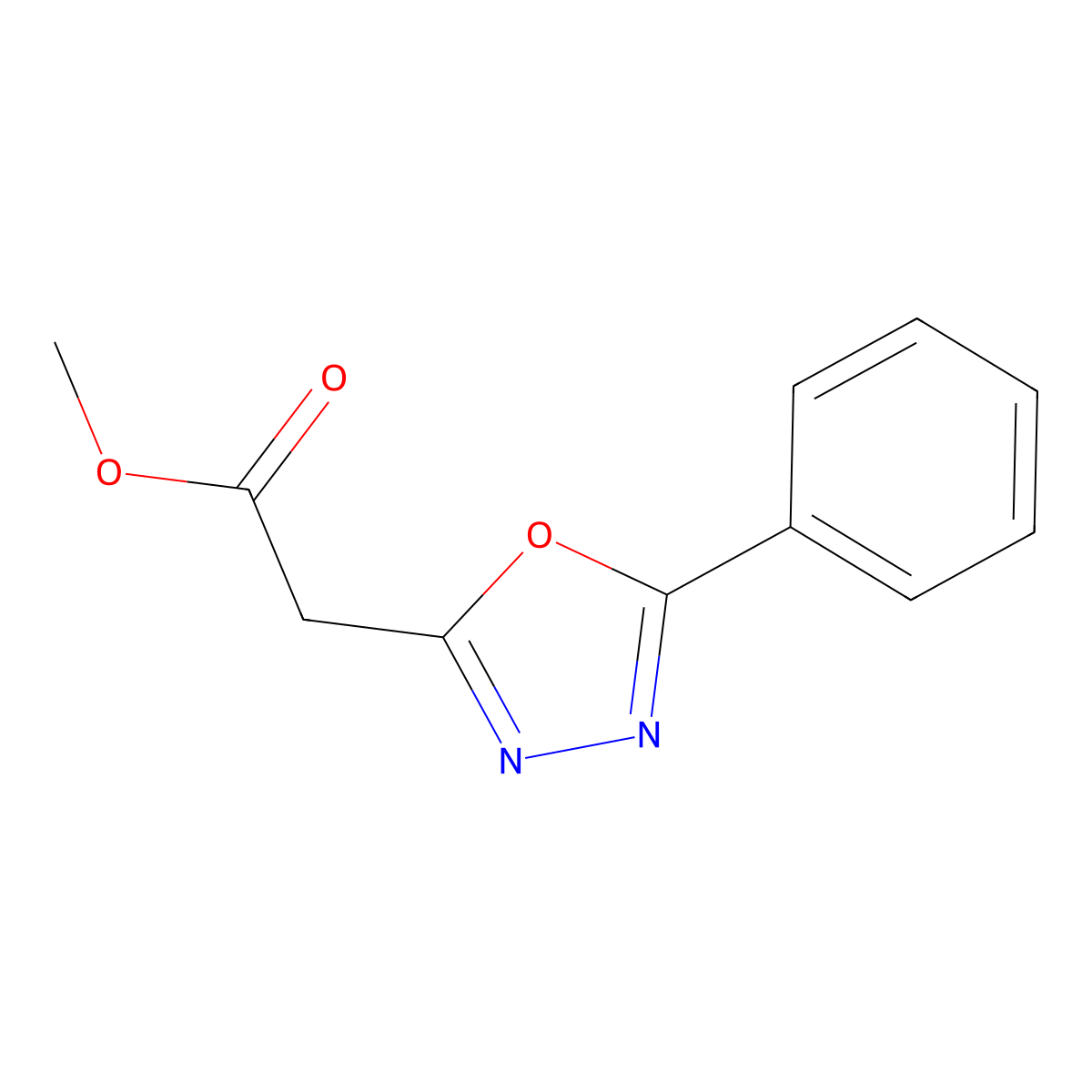 Methyl 2-(5-phenyl-1,3,4-oxadiazol-2-yl)acetate molecular structure, CAS 1215912-75-6