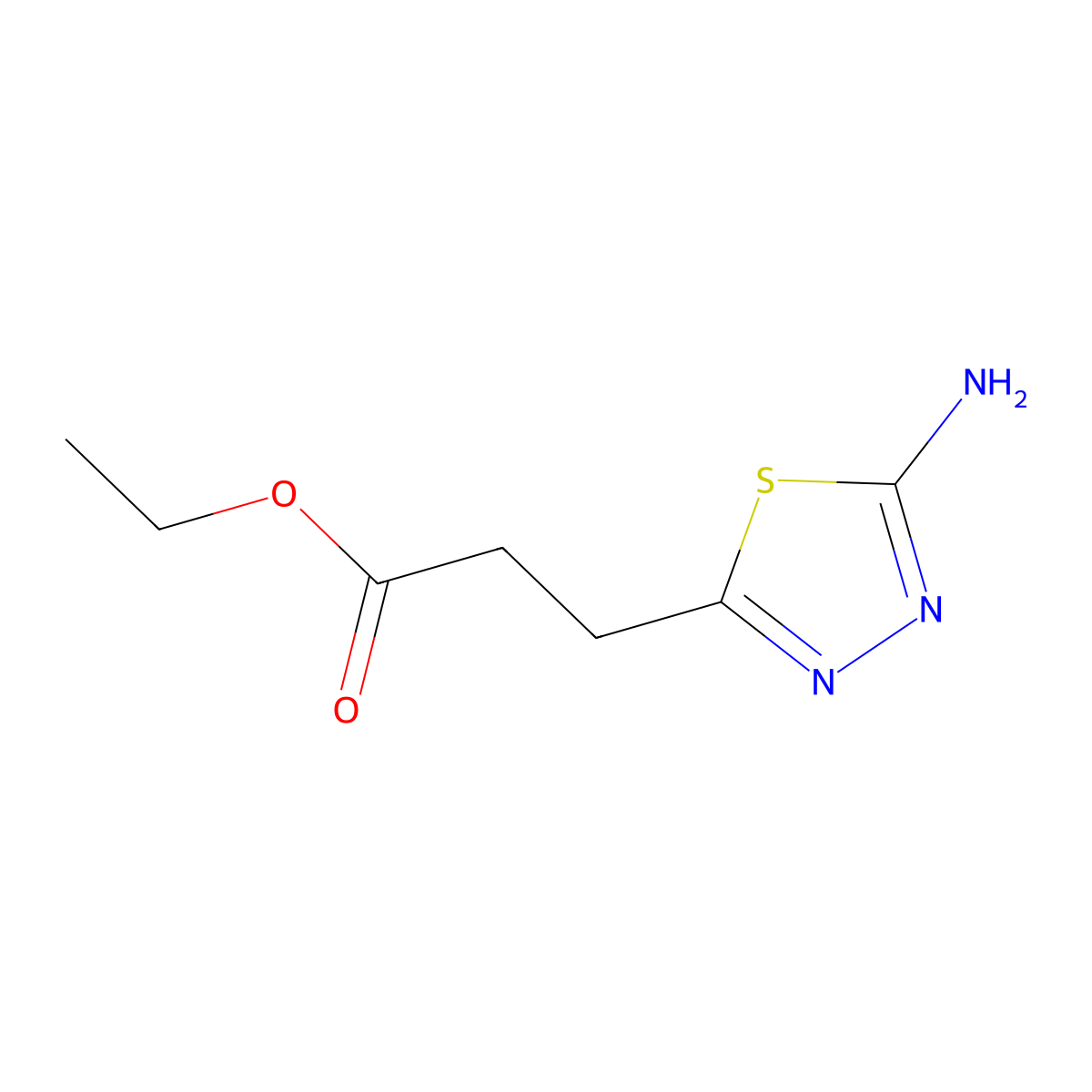 Ethyl3-(5-amino-1,3,4-thiadiazol-2-yl)propanoate molecular structure, CAS 1215921-24-6