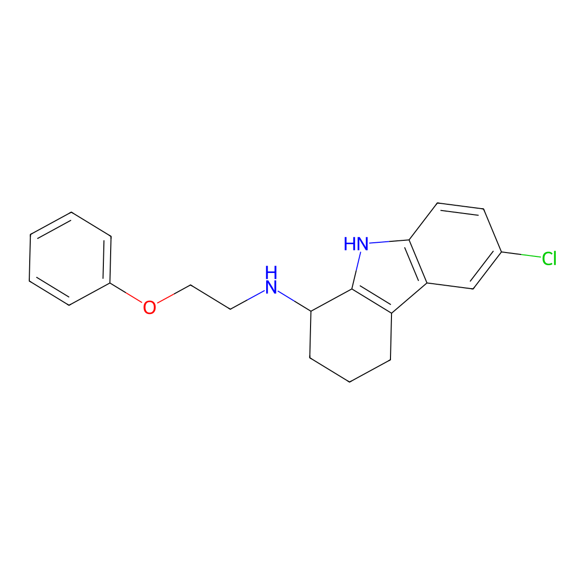 6-chloro-N-(2-phenoxyethyl)-2,3,4,9-tetrahydro-1H-carbazol-1-amine molecular structure, CAS 121593-98-4