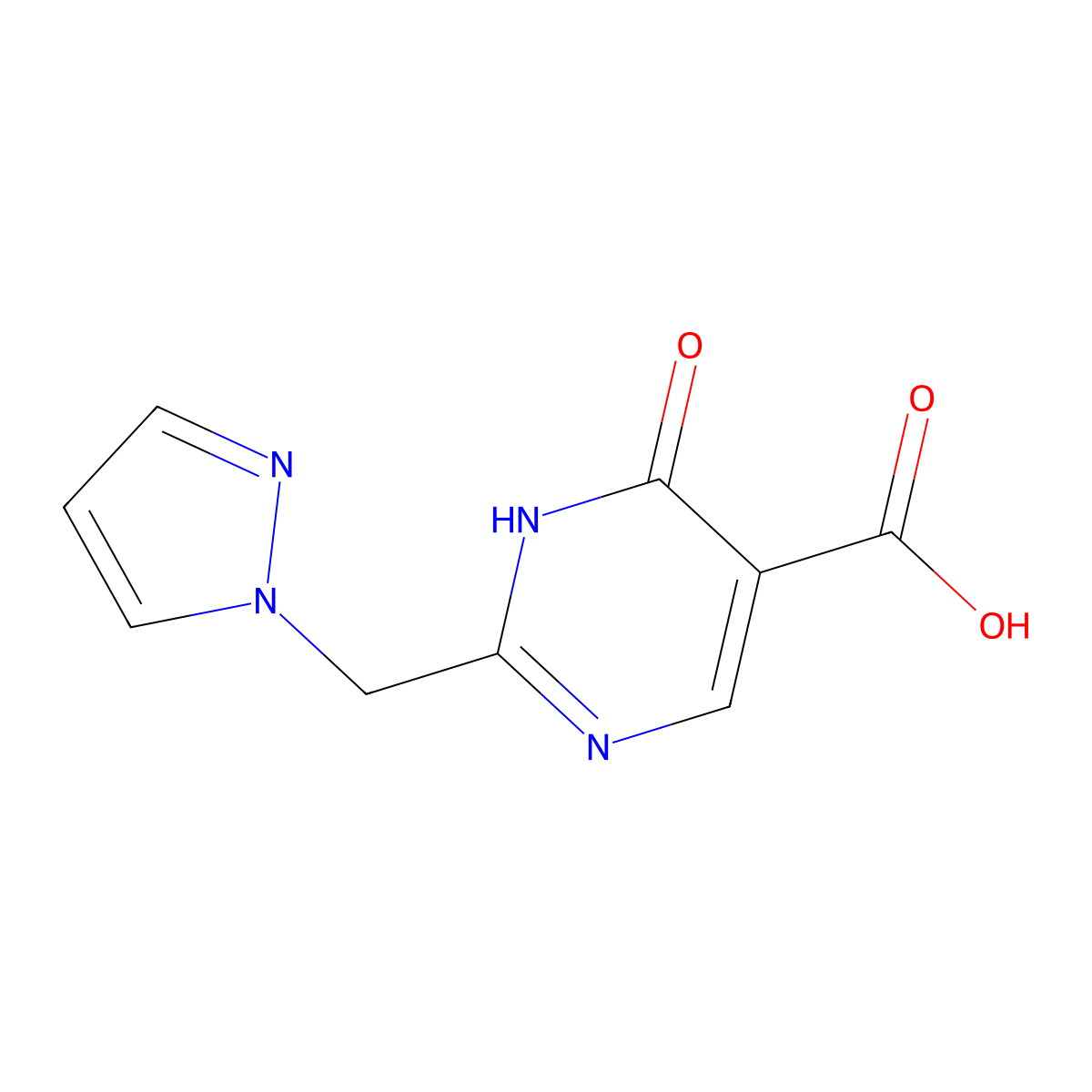 6-oxo-2-[(1H-pyrazol-1-yl)methyl]-1,6-dihydropyrimidine-5-carboxylic acid molecular structure, CAS 1215936-93-8