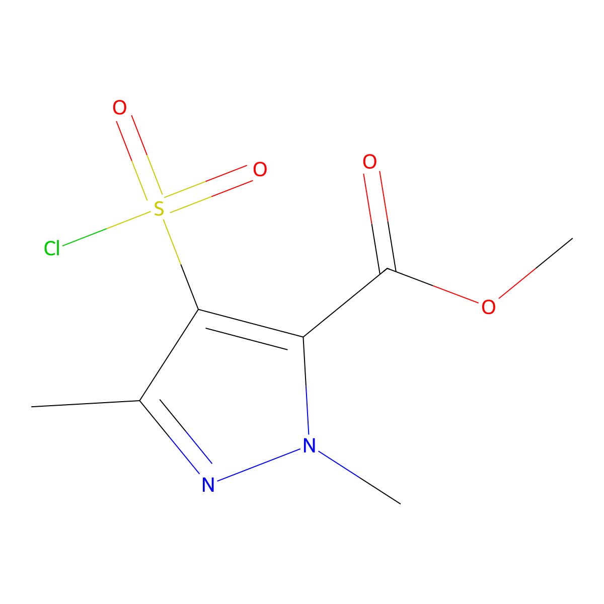 methyl 4-(chlorosulfonyl)-1,3-dimethyl-1H-pyrazole-5-carboxylate molecular structure, CAS 1215940-16-1