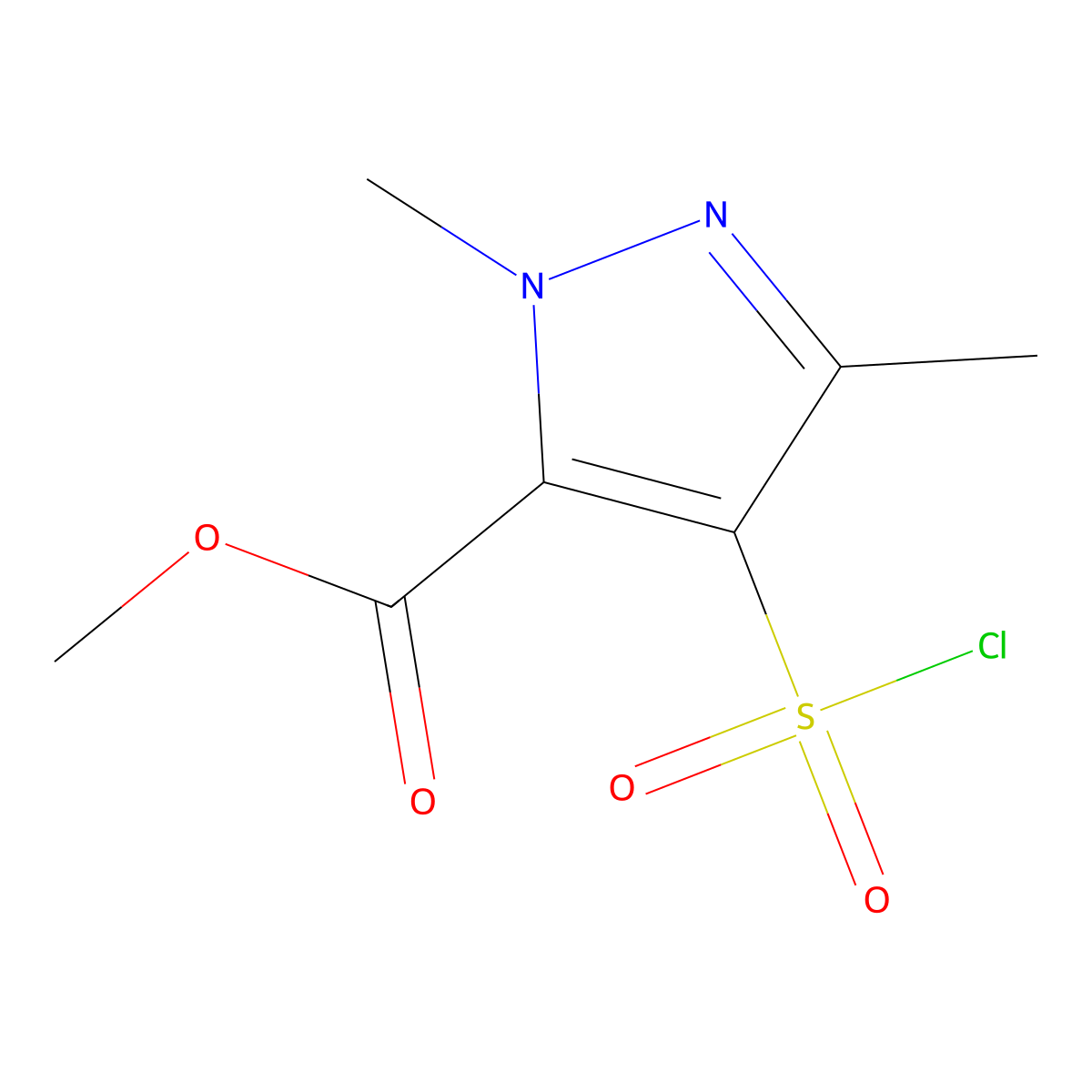 methyl 4-(chlorosulfonyl)-1,3-dimethyl-1H-pyrazole-5-carboxylate molecular structure, CAS 1215940-16-1