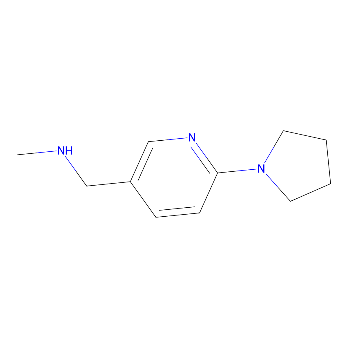 N-Methyl-1-(6-(pyrrolidin-1-yl)pyridin-3-yl)methanamine molecular structure, CAS 1215947-52-6