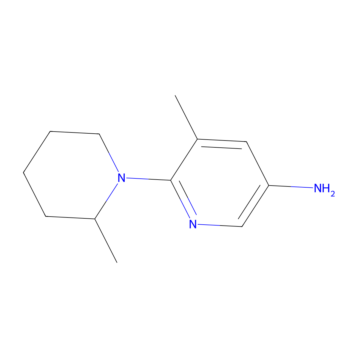 5-Methyl-6-(2-methylpiperidin-1-yl)pyridin-3-amine molecular structure, CAS 1215965-77-7