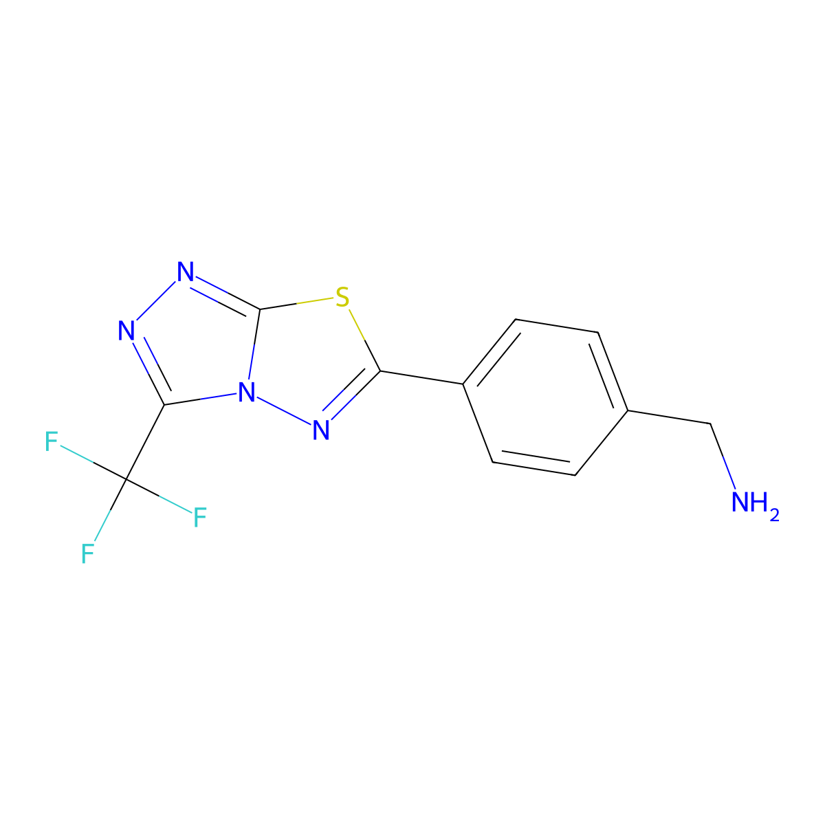 1-{4-[3-(Trifluoromethyl)[1,2,4]triazolo[3,4-b][1,3,4]thiadiazol-6-yl]phenyl}methanamine molecular structure, CAS 1215973-38-8