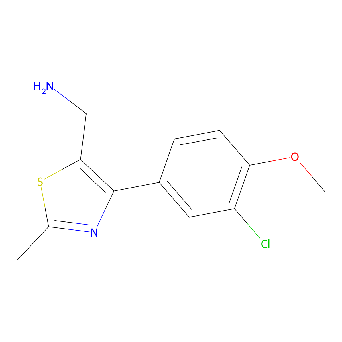 [4-(3-Chloro-4-methoxyphenyl)-2-methyl-1,3-thiazol-5-yl]methanamine molecular structure, CAS 1215978-77-0