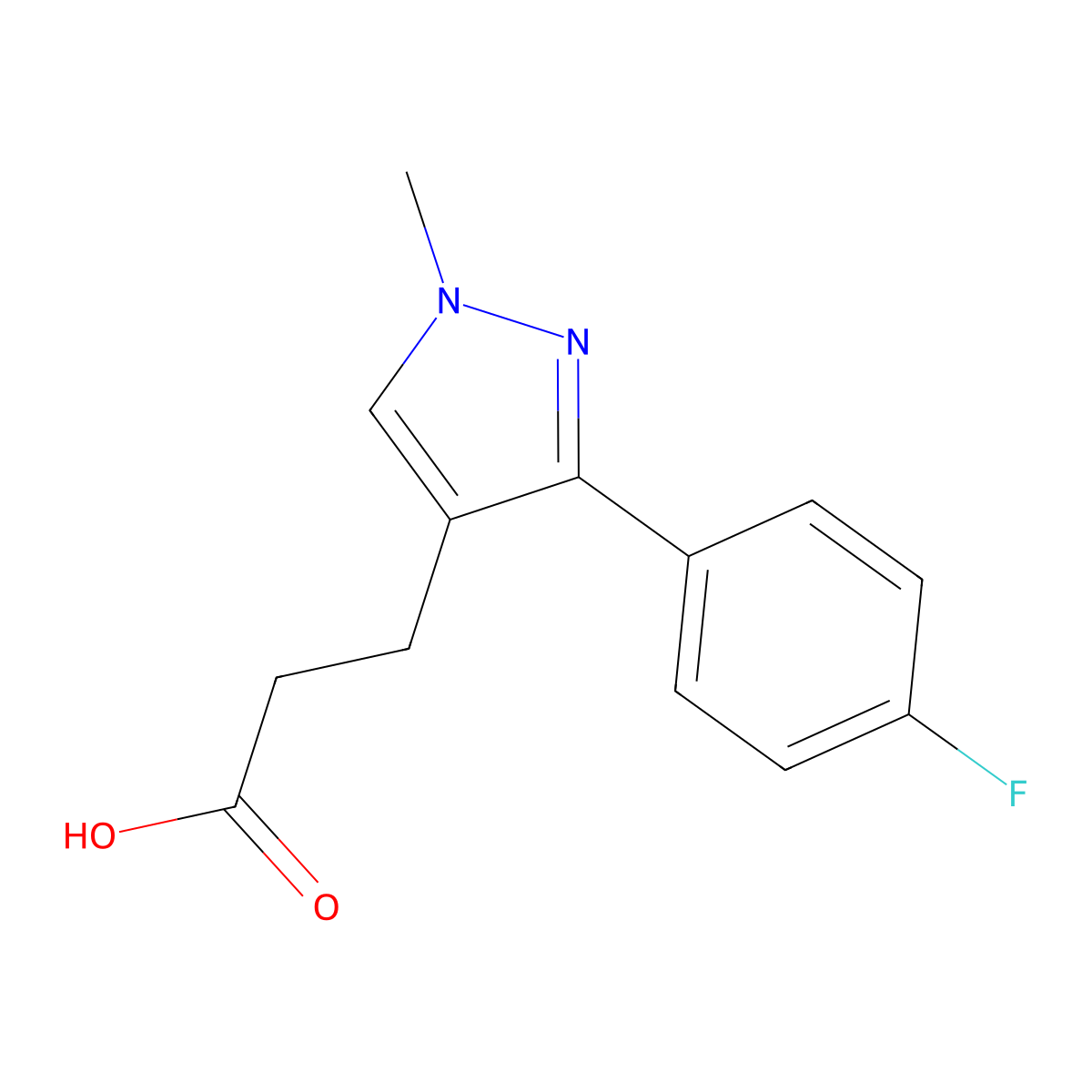 3-[3-(4-fluorophenyl)-1-methyl-1H-pyrazol-4-yl]propanoic acid molecular structure, CAS 1215981-64-8