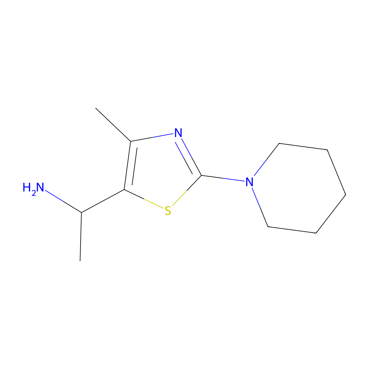 1-(4-Methyl-2-(piperidin-1-yl)thiazol-5-yl)ethan-1-amine molecular structure, CAS 1215983-32-6