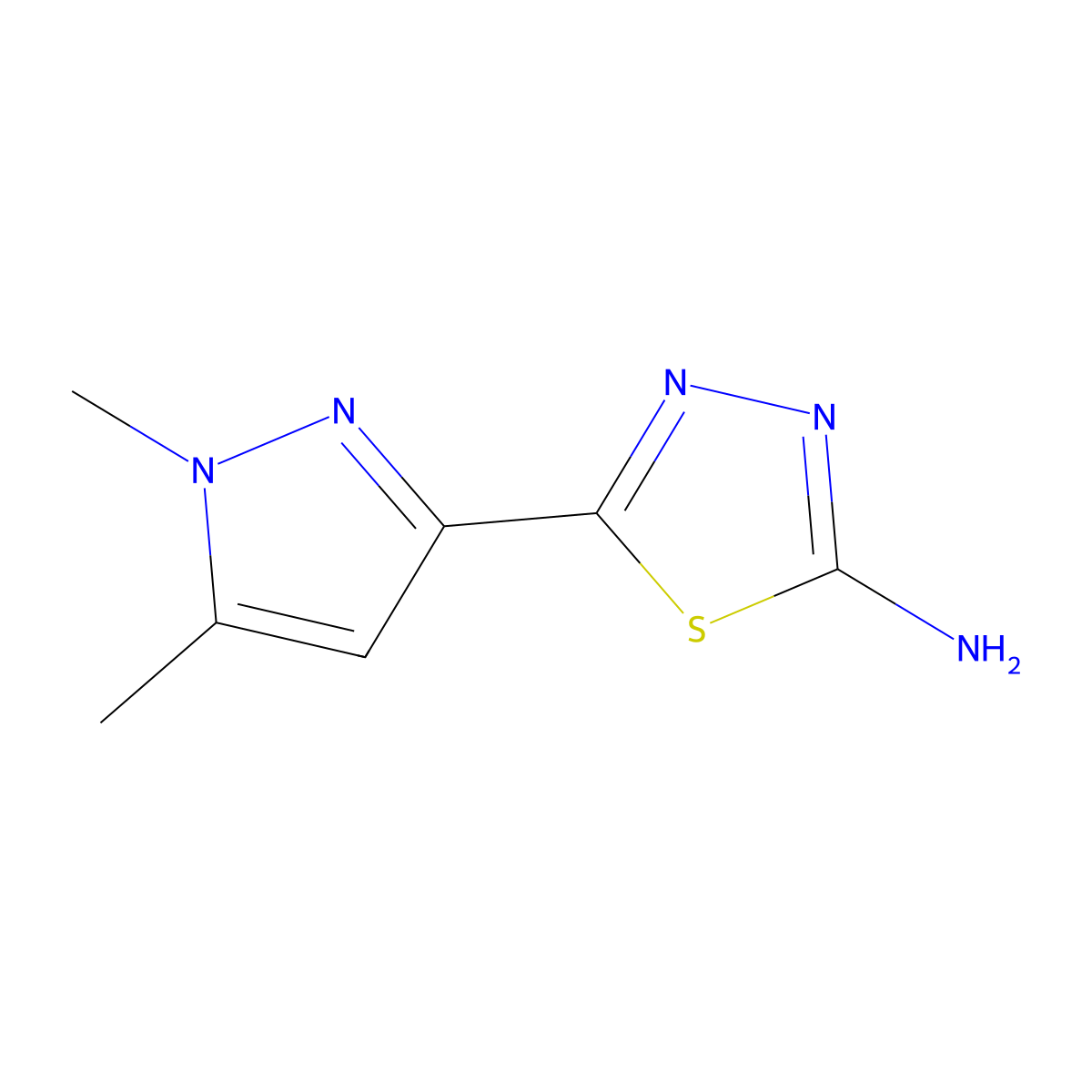 5-(1,5-dimethyl-1H-pyrazol-3-yl)-1,3,4-thiadiazol-2-amine molecular structure, CAS 1215999-38-4