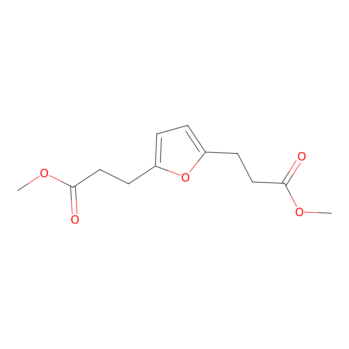 Methyl 3-[5-(3-methoxy-3-oxopropyl)furan-2-yl]propanoate molecular structure, CAS 1216-19-9