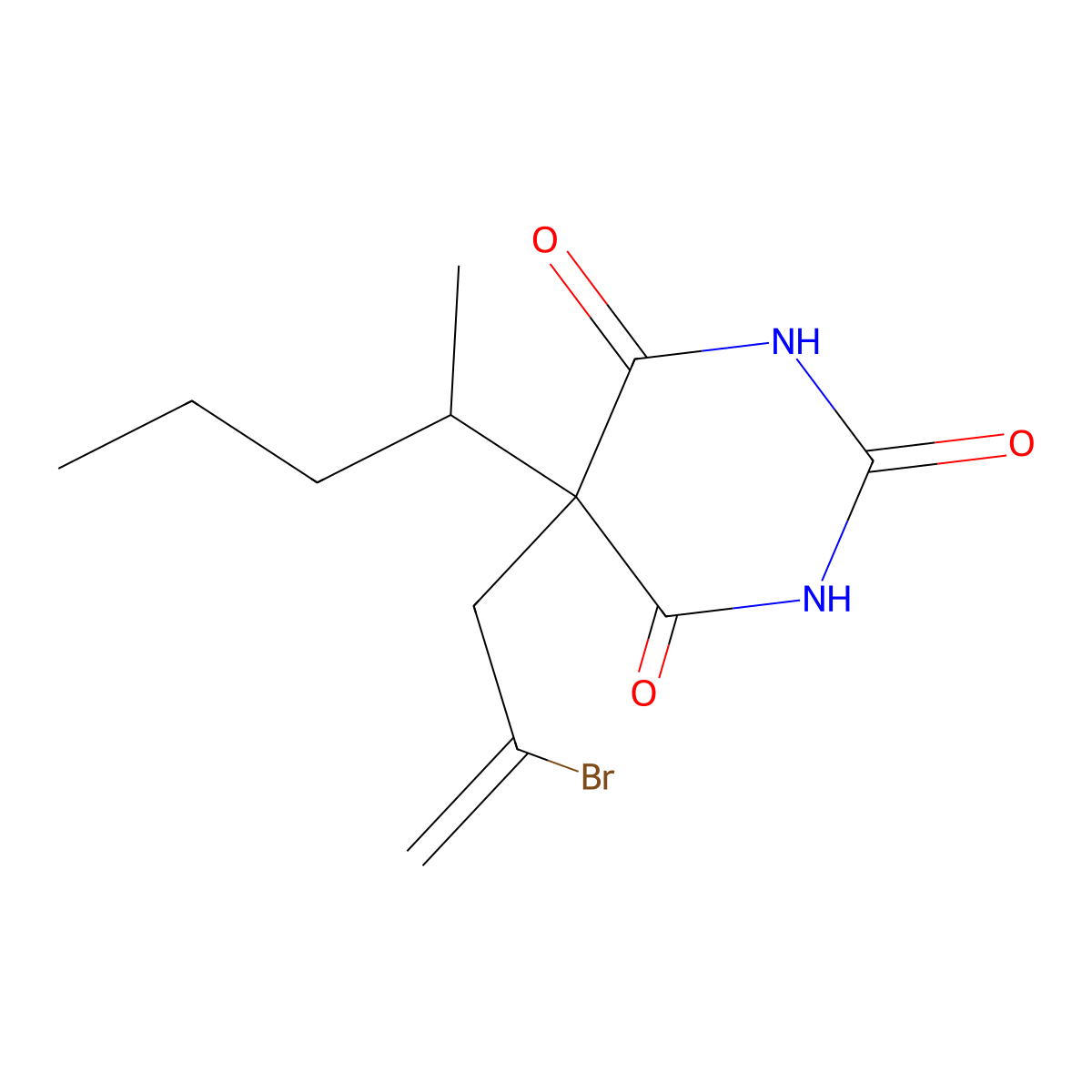5-(2-Bromo-2-propen-1-yl)-5-(1-methylbutyl)-2,4,6(1H,3H,5H)-pyrimidinetrione molecular structure, CAS 1216-40-6