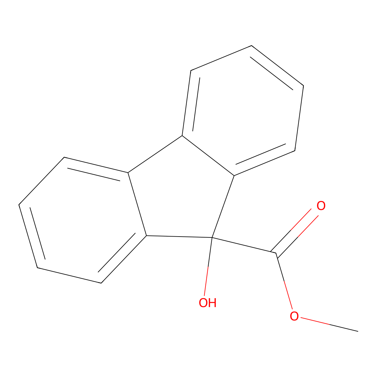 Methyl 9-hydroxy-9H-fluorene-9-carboxylate molecular structure, CAS 1216-44-0