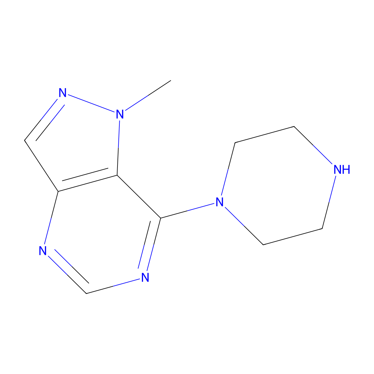 1-Methyl-7-(piperazin-1-yl)-1H-pyrazolo[4,3-d]pyrimidine molecular structure, CAS 1216000-14-4