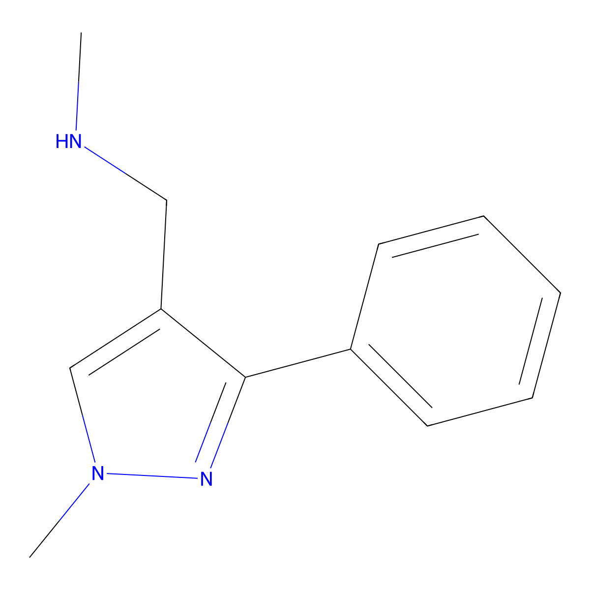 N-methyl-1-(1-methyl-3-phenyl-1H-pyrazol-4-yl)methanamine molecular structure, CAS 1216004-18-0