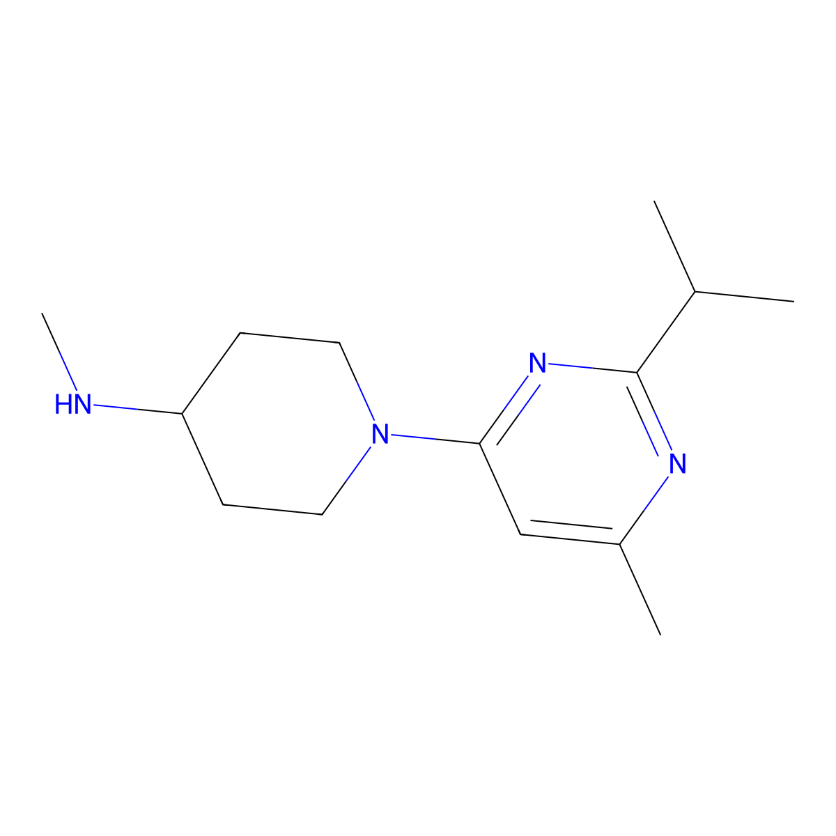 N-methyl-1-[6-methyl-2-(propan-2-yl)pyrimidin-4-yl]piperidin-4-amine molecular structure, CAS 1216016-99-7