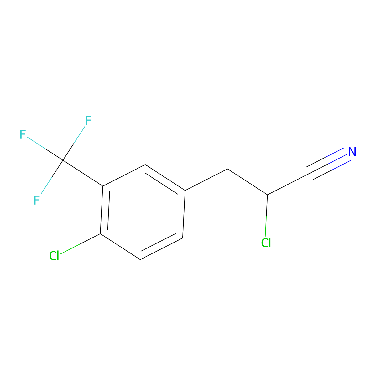 2-Chloro-3-[4-chloro-3-(trifluoromethyl)phenyl]propanenitrile molecular structure, CAS 1216017-95-6