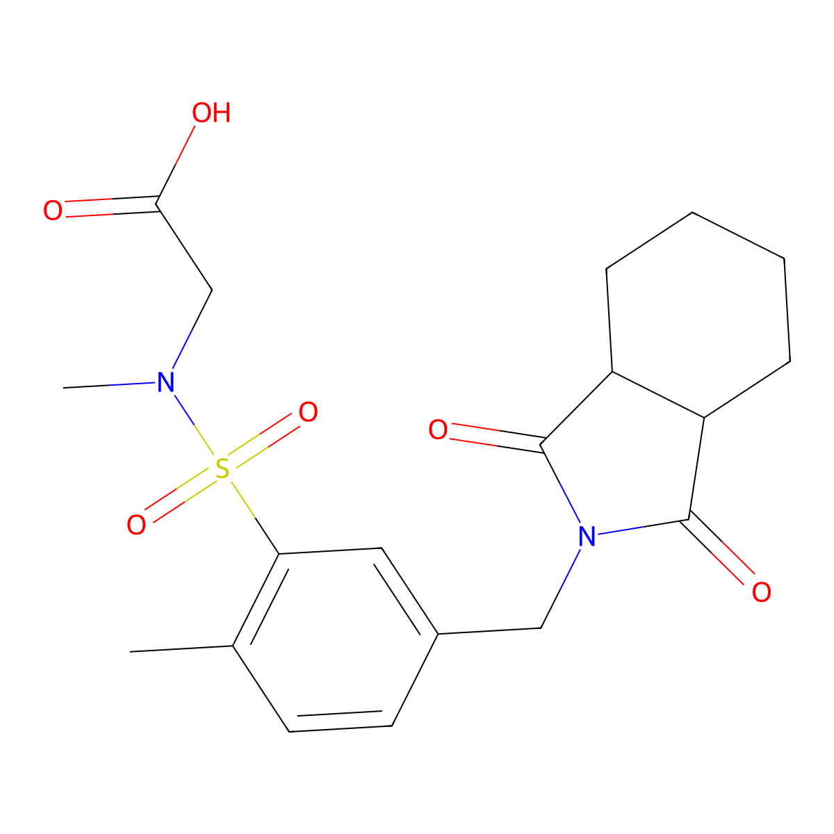 N-({5-[(1,3-dioxooctahydro-2H-isoindol-2-yl)methyl]-2-methylphenyl}sulfonyl)-N-methylglycine molecular structure, CAS 1216027-84-7