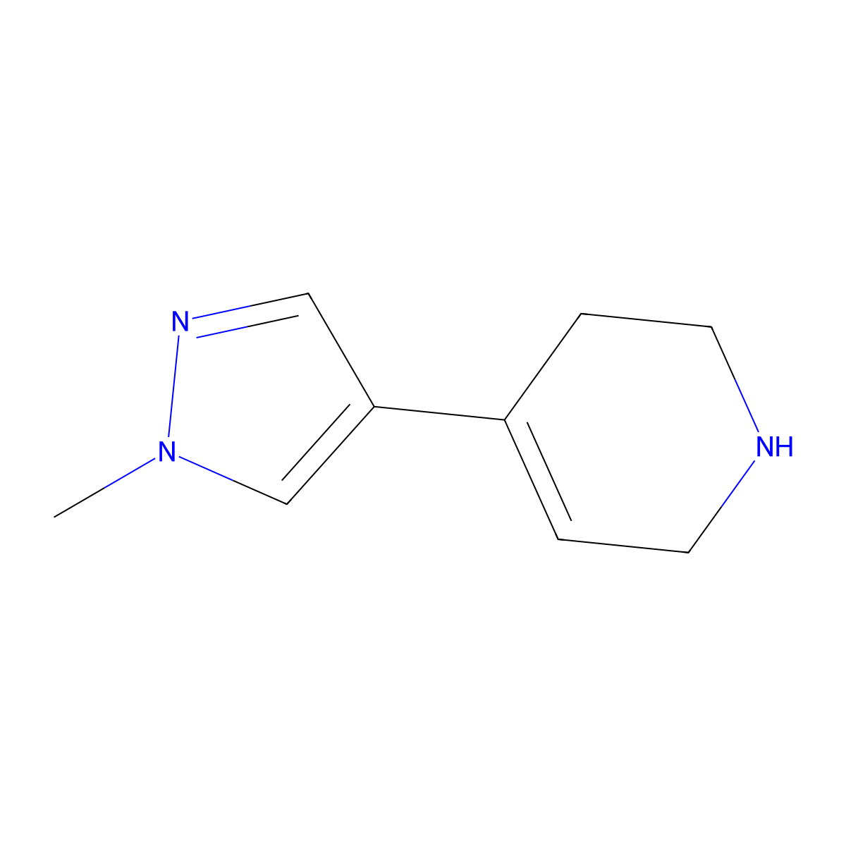 4-(1-methyl-1H-pyrazol-4-yl)-1,2,3,6-tetrahydropyridine molecular structure, CAS 1216047-92-5