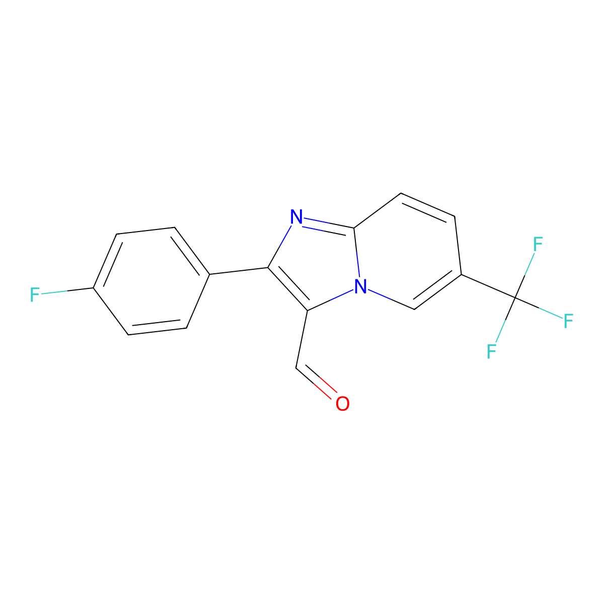 2-(4-Fluorophenyl)-6-(trifluoromethyl)imidazo[1,2-a]pyridine-3-carbaldehyde molecular structure, CAS 1216048-61-1