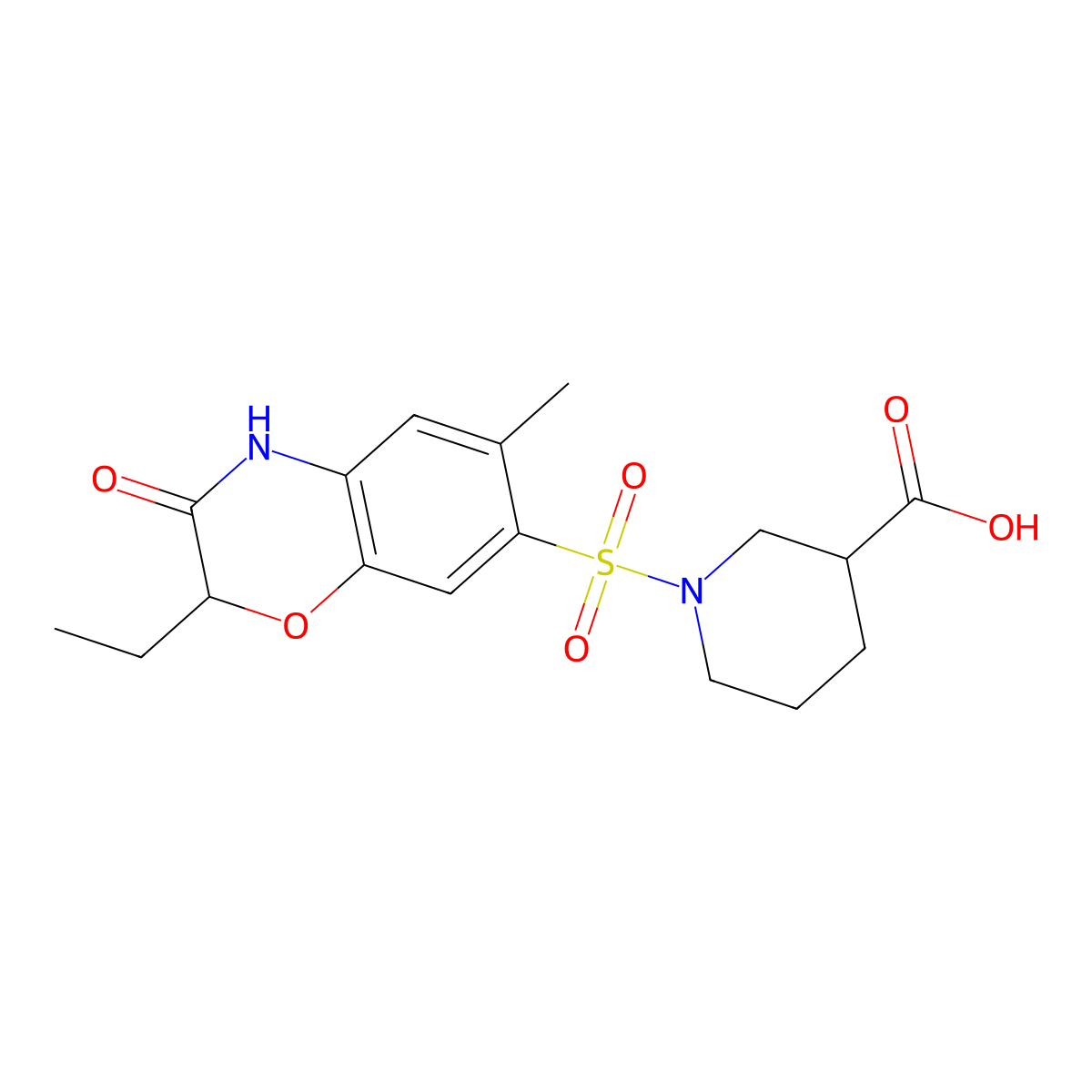 1-[(2-ethyl-6-methyl-3-oxo-3,4-dihydro-2H-1,4-benzoxazin-7-yl)sulfonyl]piperidine-3-carboxylic acid molecular structure, CAS 1216050-29-1