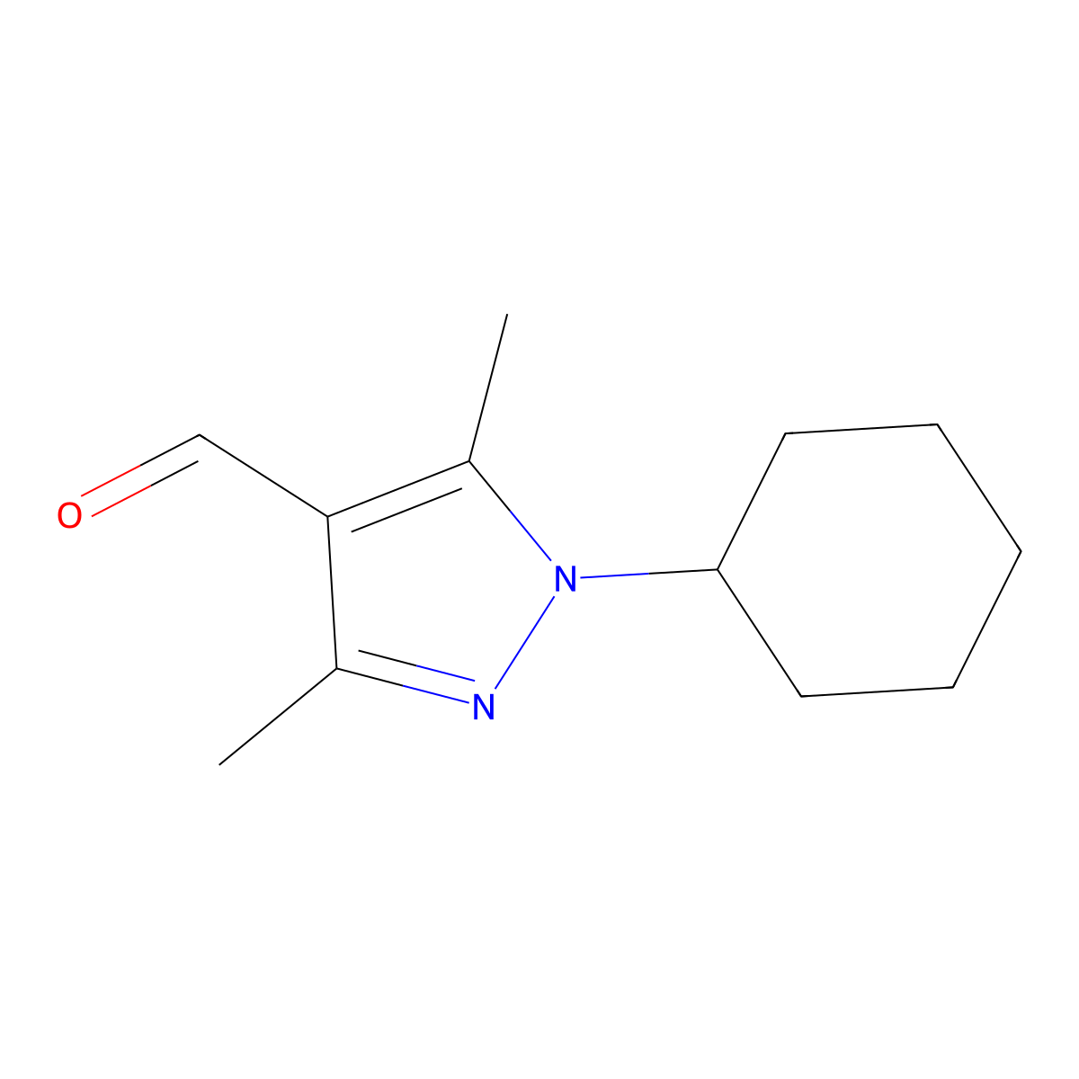1-Cyclohexyl-3,5-dimethyl-1H-pyrazole-4-carbaldehyde molecular structure, CAS 1216062-24-6