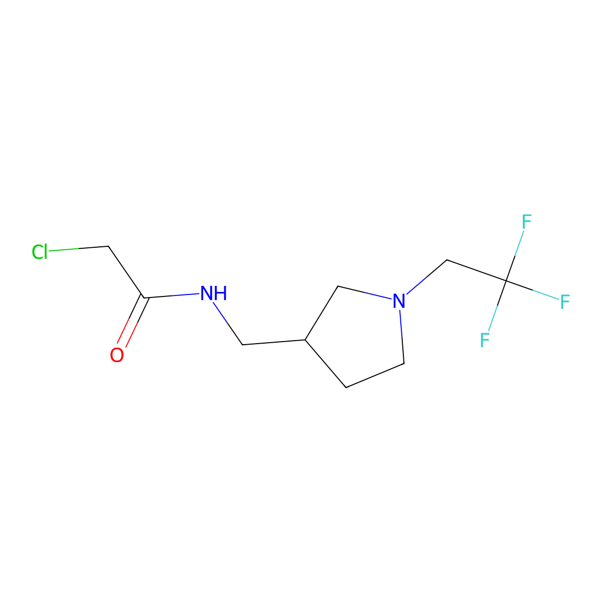 2-chloro-N-{[1-(2,2,2-trifluoroethyl)pyrrolidin-3-yl]methyl}acetamide molecular structure, CAS 1216063-07-8