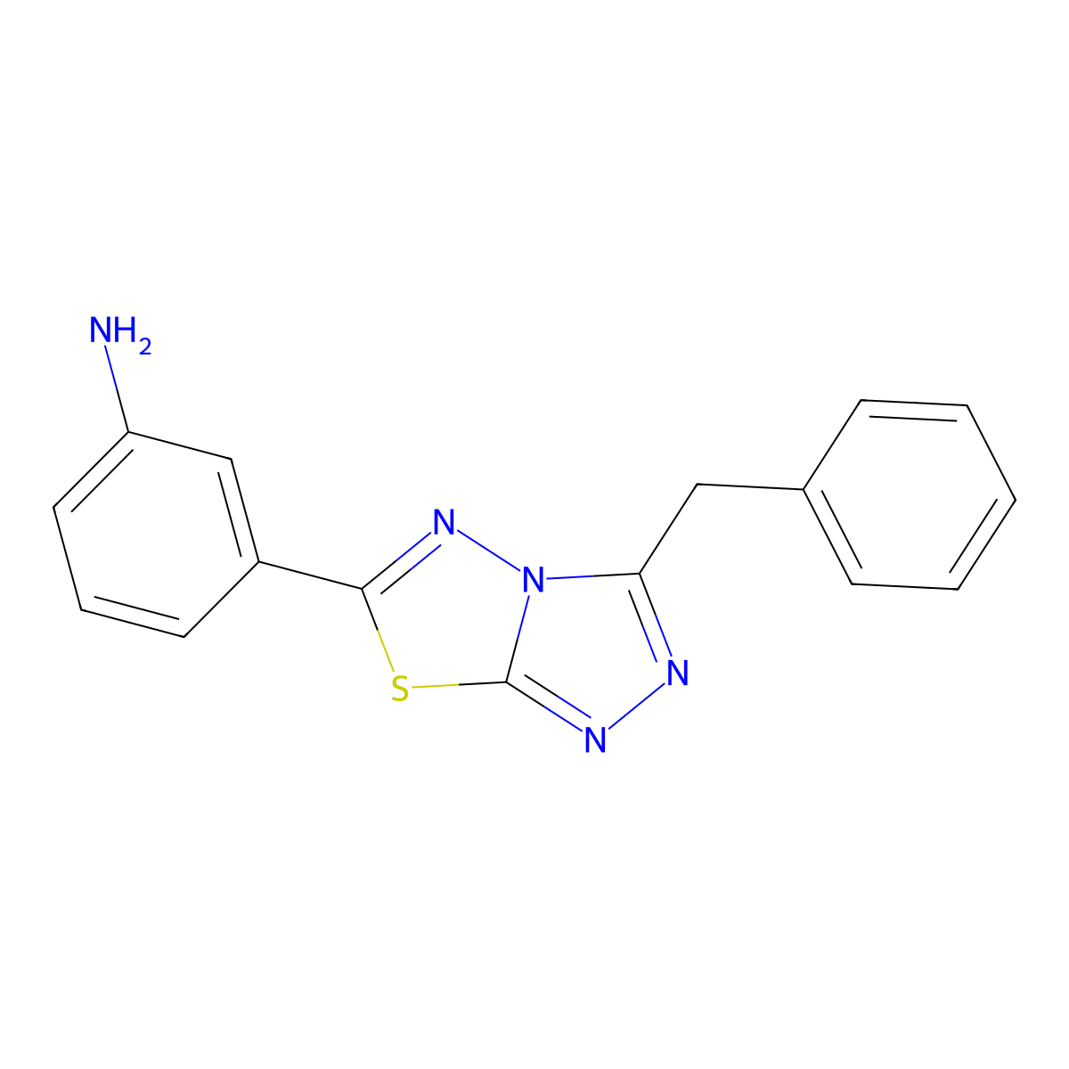 3-(3-Benzyl[1,2,4]triazolo[3,4-b][1,3,4]thiadiazol-6-yl)aniline molecular structure, CAS 1216066-84-0