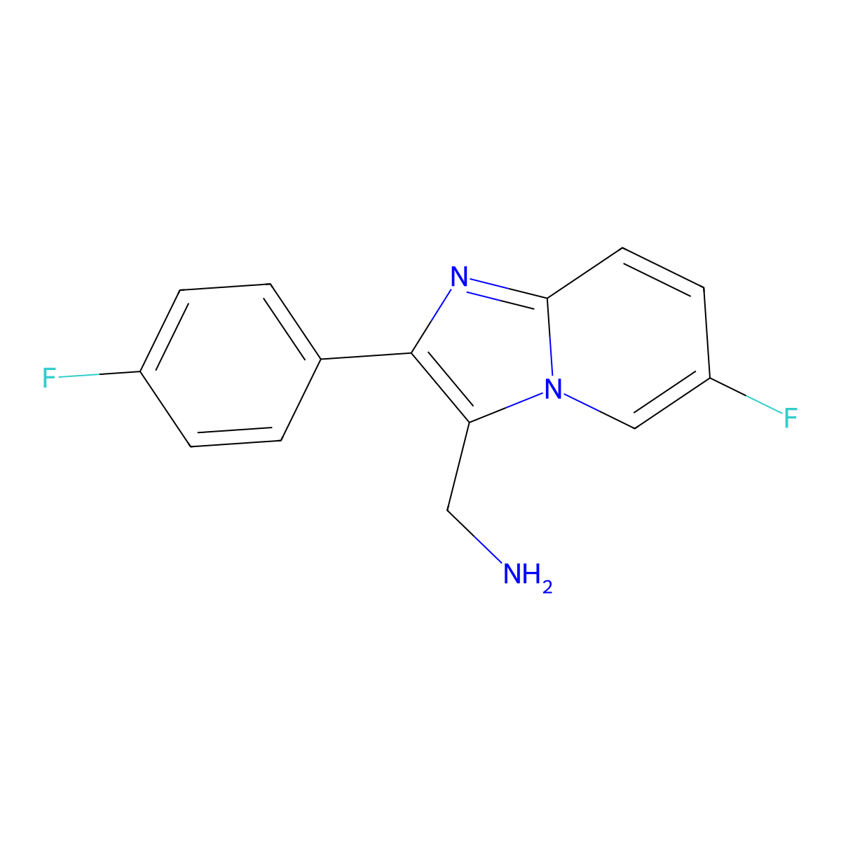(6-Fluoro-2-(4-fluorophenyl)imidazo(1,2-a)pyridin-3-yl)methanamine molecular structure, CAS 1216069-10-1