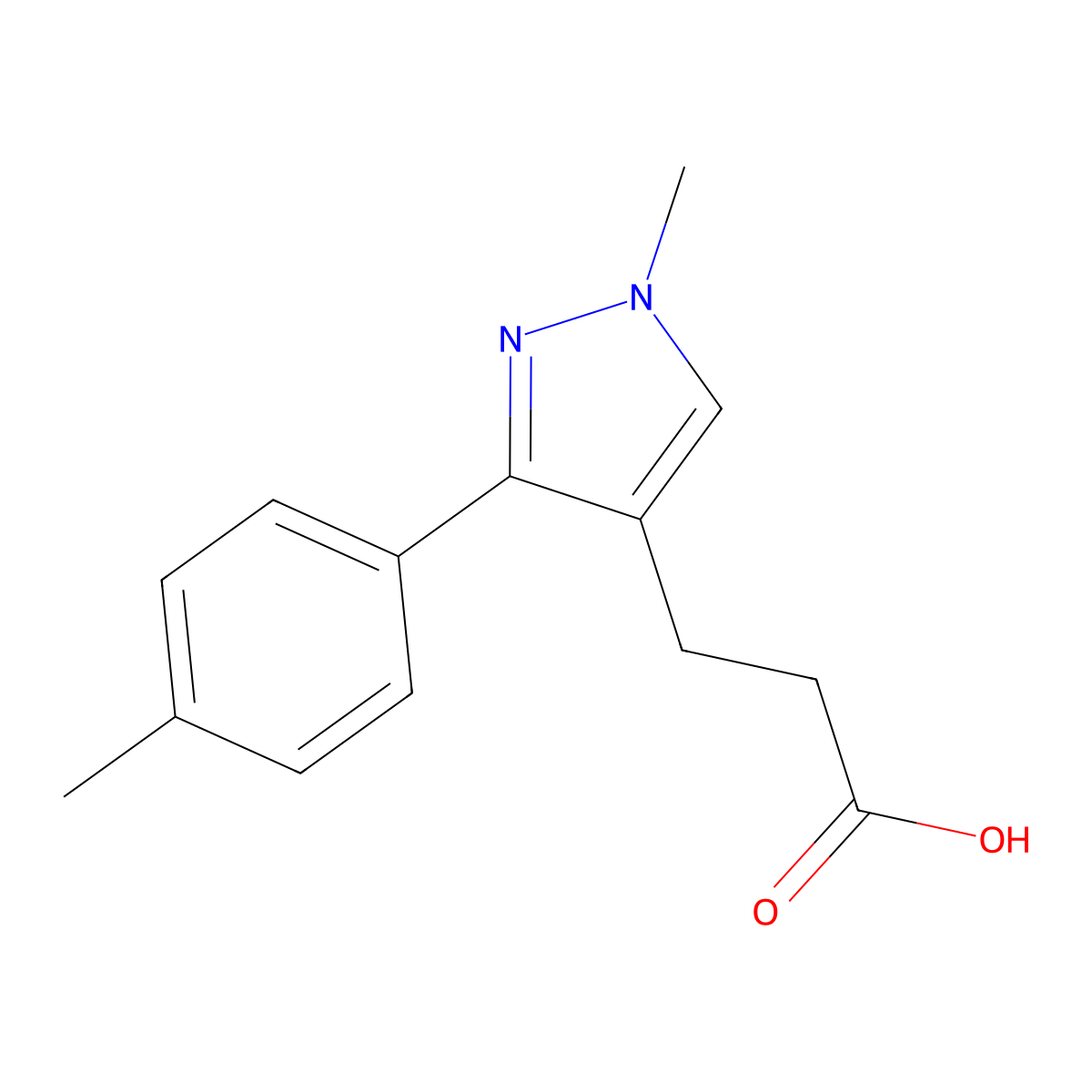 3-[1-methyl-3-(4-methylphenyl)-1H-pyrazol-4-yl]propanoic acid molecular structure, CAS 1216073-28-7