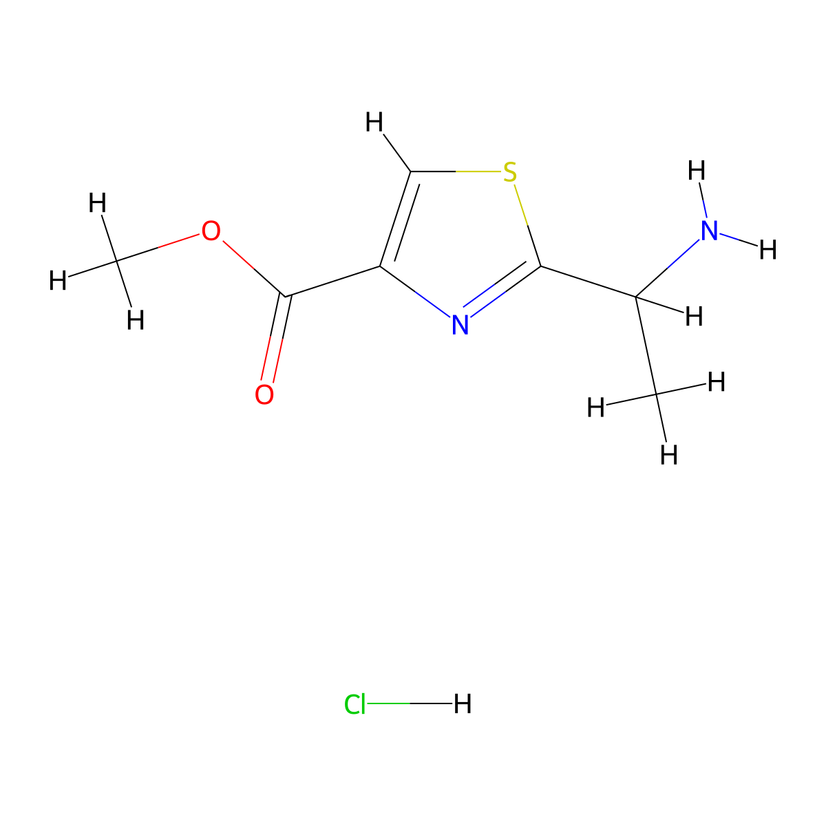 Methyl 2-(1-aminoethyl)-1,3-thiazole-4-carboxylate hydrochloride molecular structure, CAS 1216073-90-3