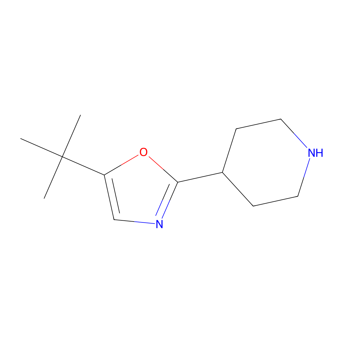 5-(tert-Butyl)-2-(piperidin-4-yl)oxazole molecular structure, CAS 1216074-97-3