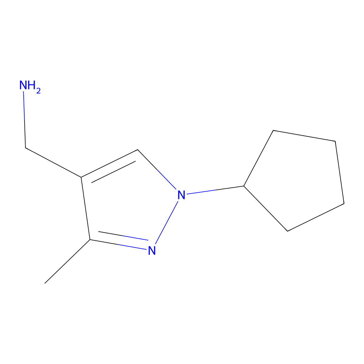 (1-Cyclopentyl-3-methyl-1H-pyrazol-4-yl)methanamine molecular structure, CAS 1216092-61-3