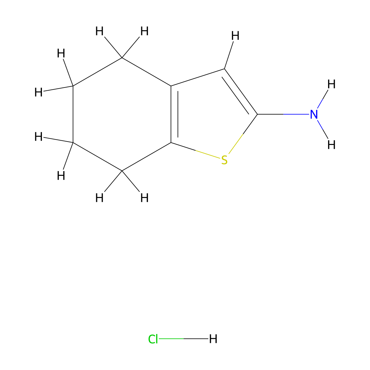 4,5,6,7-Tetrahydrobenzo[b]thiophen-2-amine hydrochloride molecular structure, CAS 1216102-10-1