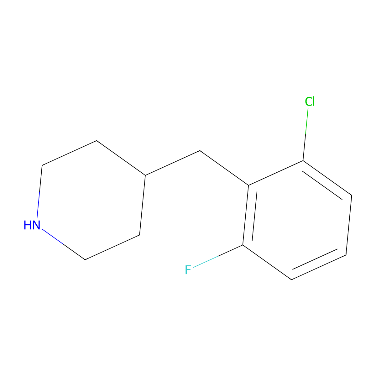 4-[(2-Chloro-6-fluoro-phenyl)methyl]piperidine molecular structure, CAS 1216104-54-9