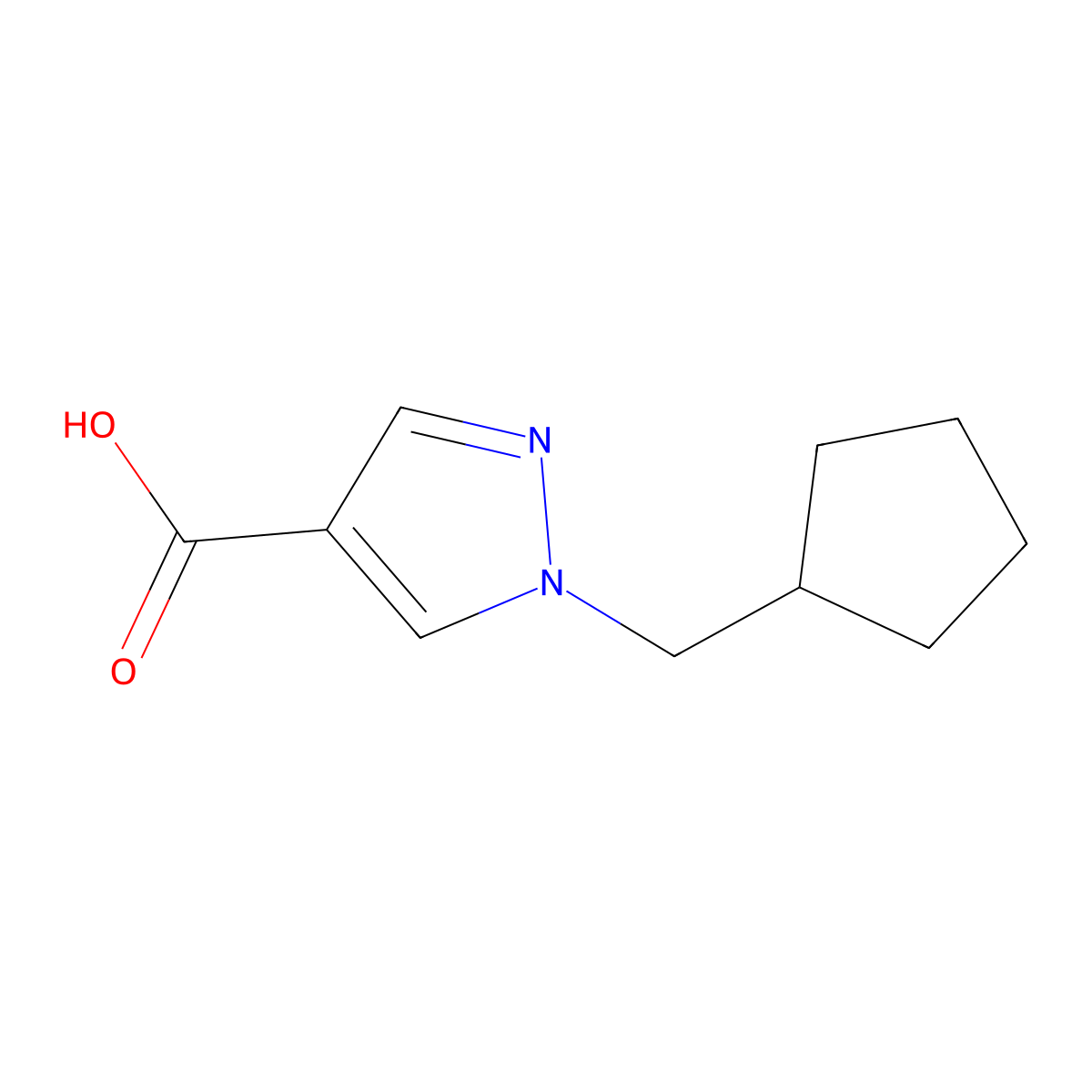 1-(cyclopentylmethyl)-1H-pyrazole-4-carboxylic acid molecular structure, CAS 1216111-78-2