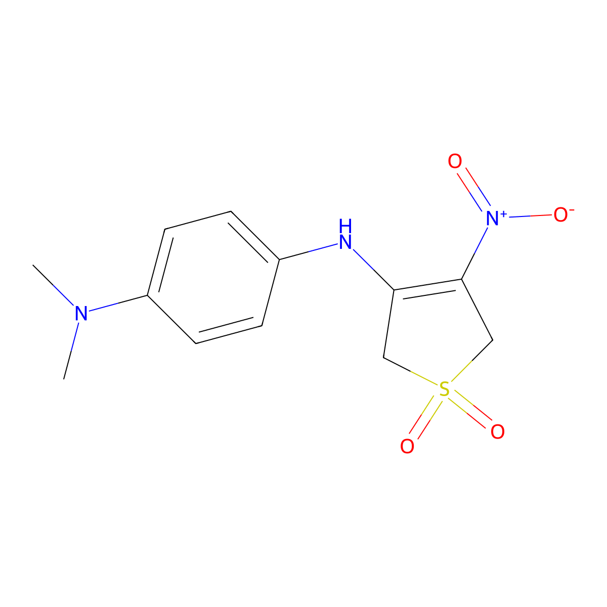 N4,N4-dimethyl-N1-(4-nitro-1,1-dioxo-2,5-dihydrothiophen-3-yl)benzene-1,4-diamine molecular structure, CAS 121612-33-7