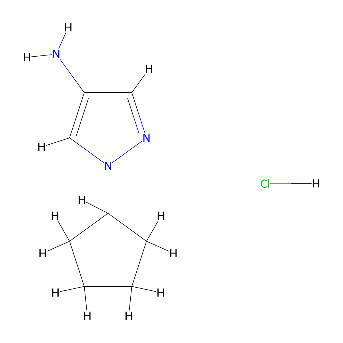 1-cyclopentyl-1H-pyrazol-4-amine hydrochloride molecular structure, CAS 1216126-64-5