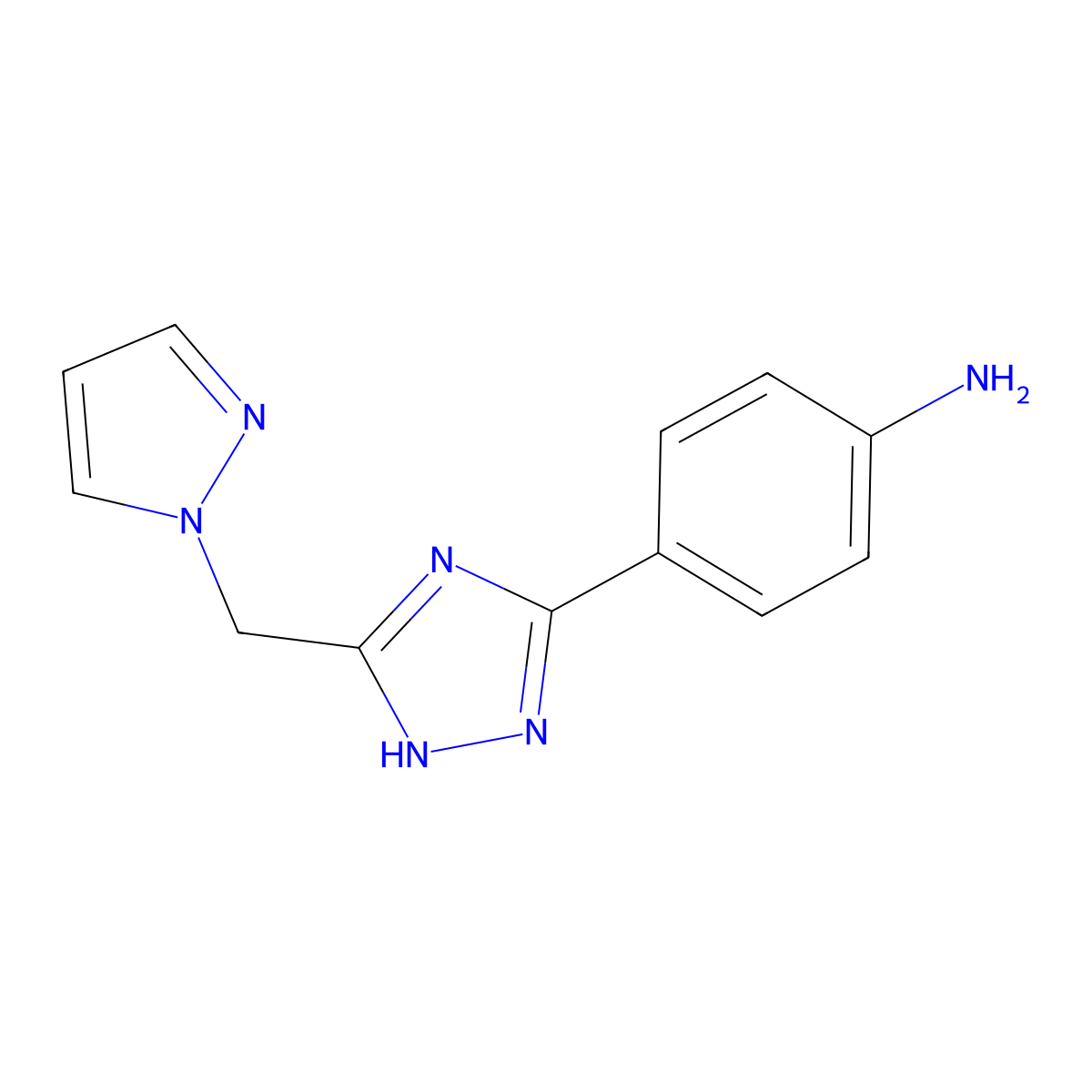 4-(3-((1H-pyrazol-1-yl)methyl)-1H-1,2,4-triazol-5-yl)aniline molecular structure, CAS 1216133-29-7