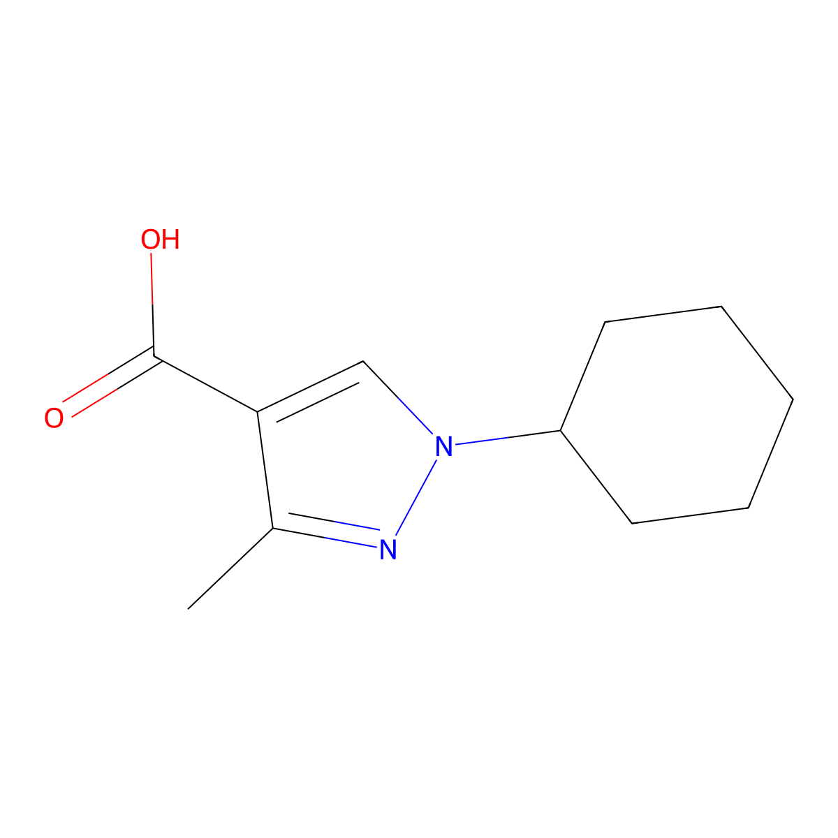 1-Cyclohexyl-3-methyl-1H-pyrazole-4-carboxylic acid molecular structure, CAS 1216141-90-0