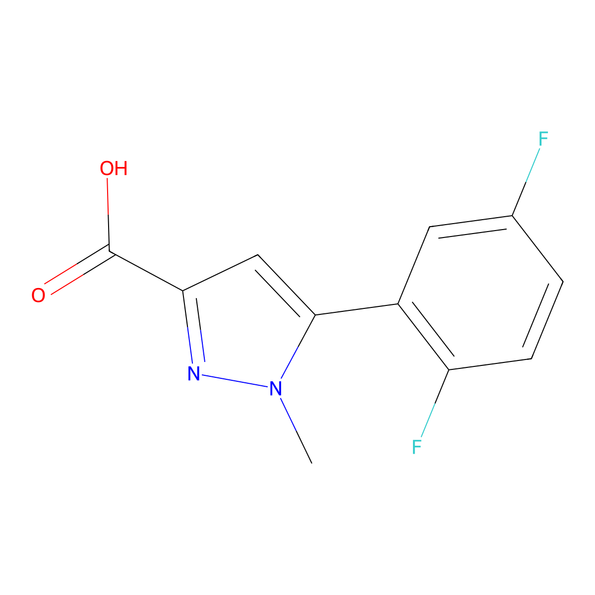 5-(2,5-difluorophenyl)-1-methyl-1H-pyrazole-3-carboxylic acid molecular structure, CAS 1216143-98-4