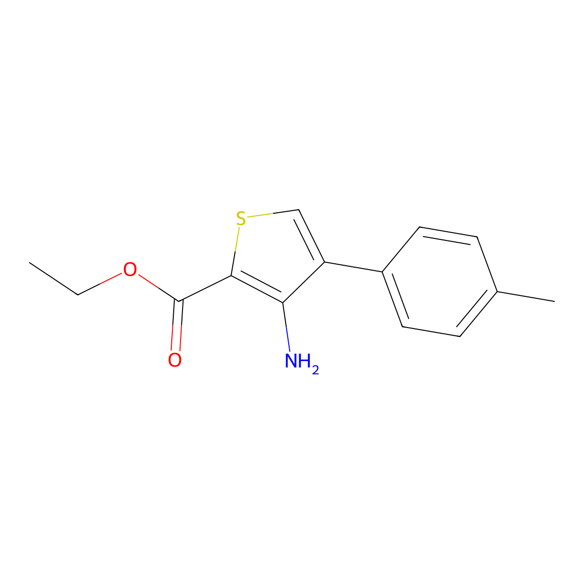 Ethyl 3-amino-4-(4-methylphenyl)thiophene-2-carboxylate molecular structure, CAS 1216144-70-5